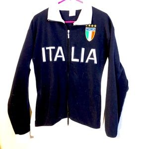 Navy Front Zip Italia Jacket Coat w Flag